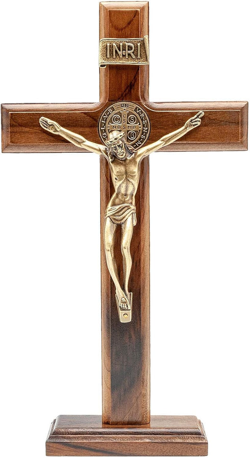 Intercession Wall and Table Wood Cross Crucifix (10 inches - Antique Gold)...