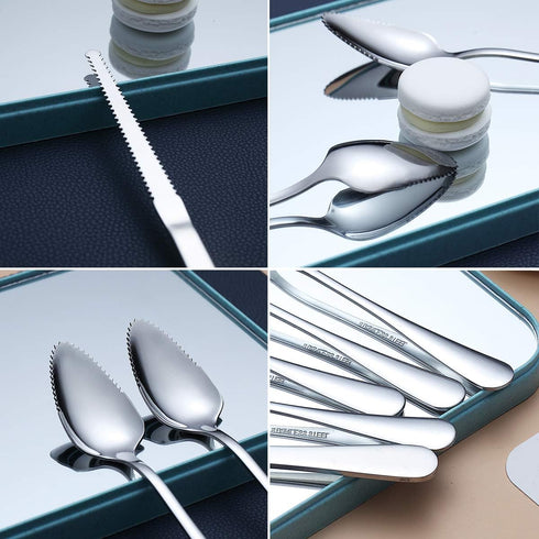 HOMQUEN Grapefruit Spoons 9 Pieces Set, 8 Stainless Steel Grapefruit Spoon and 1 Grapefruit Knife with Titanium Plating, Grapefruit Utensil Set, S...