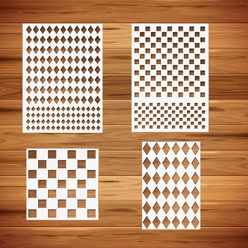 2Pcs Checkerboard Stencils Square Shape Stencils and 2Pcs Harlequin Stencils Diamonds Stencils Reusable Mylar Plastic Templates for Painting on Wa...
