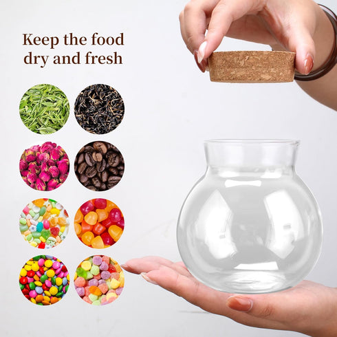 Spherical Glass Jar With Cork Lid Airtight - 17oz Candy Jar Kitchen Glass Jar - for Preserving and Storing Coffee, Spice, Beans, Sugar, Apothecary...