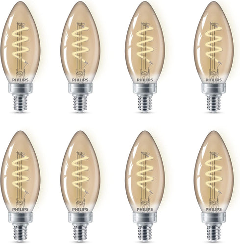 Vintage Flicker-Free Amber Spiral B11 Dimmable, Eyecomfort Technology, 225 Lumen, Amber Light(2000K), 3.5W=25W, Title 20 Certified, E12 Base, 8-Pa...