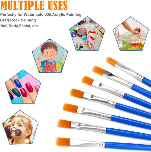 100Pcs Paint Brushes for Acrylics Painting Kids Paintbrushes Flat Nylon Hair Crafts Brush Small Oil Watercolors Artist Supplies Bulk for Children ...