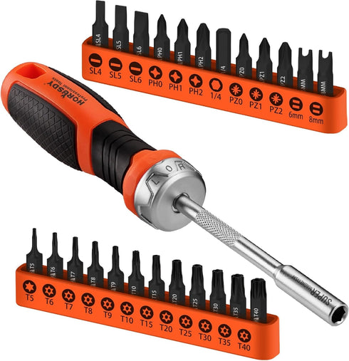 HORUSDY 25-Piece Security Torx Screwdriver Bit Set | T5-T40 Torx Bit Set 1/4 inch Ratcheting Magnetic Bit Driver | 12Pcs Torx Bit and 12Pcs Common...