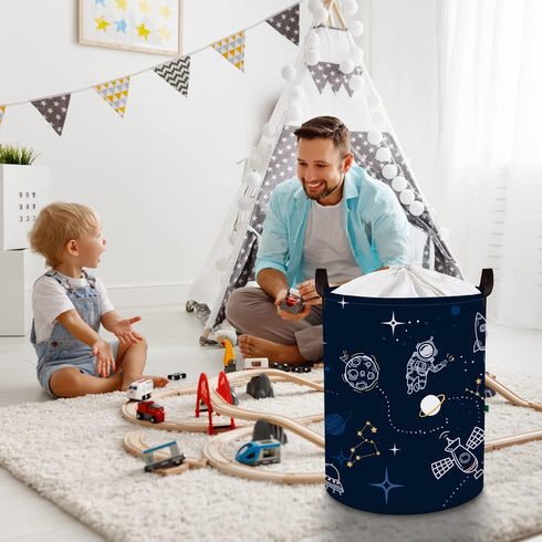 Clastyle 45L Spaceships Rocket Astronaut Nursery Hamper Outer Space Planet Clothes Toys Storage Basket with Drawstring...