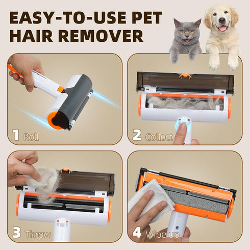 Roller Pet Hair Remover Reusable Lint Roller for Pet Hair Portable Cat and Dog Hair Remover Animal Fur Removal with Self-Cleaning Base for Couch, ...
