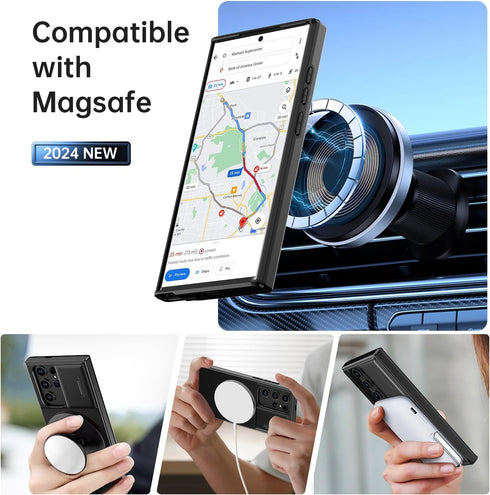 FUNMIKO for Samsung Galaxy S22 Ultra Case with Sliding Camera Lens Cover - Wireless Charging Compatible - Magnetic Kickstand - Shockproof Protecti...