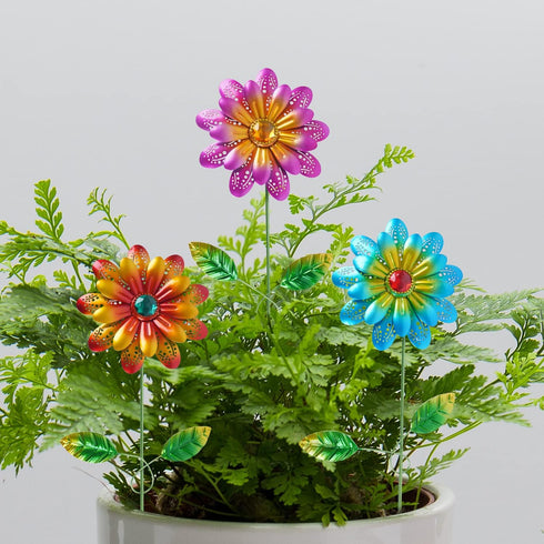 Topadorn Metal Flower Garden Stake Decor,Waterproof Flower Stick for Yard,Patio Decoration,Set of 3...