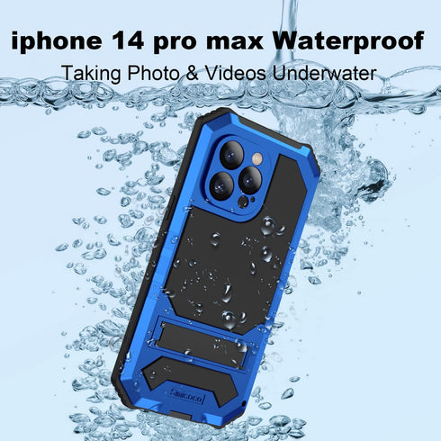 JGY iPhone 14 Pro Max IP68 Waterproof Case iPhone 14 Pro Max Military Metal Stand Case with Screen Protector Slim Full Cover Rugged Durable Shockp...