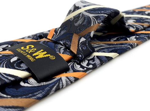 S&W SHLAX&WING Tie Sets for Men Dark Gray Neck Tie Brown Striped Extra Long Necktie with Pocket Square Set...