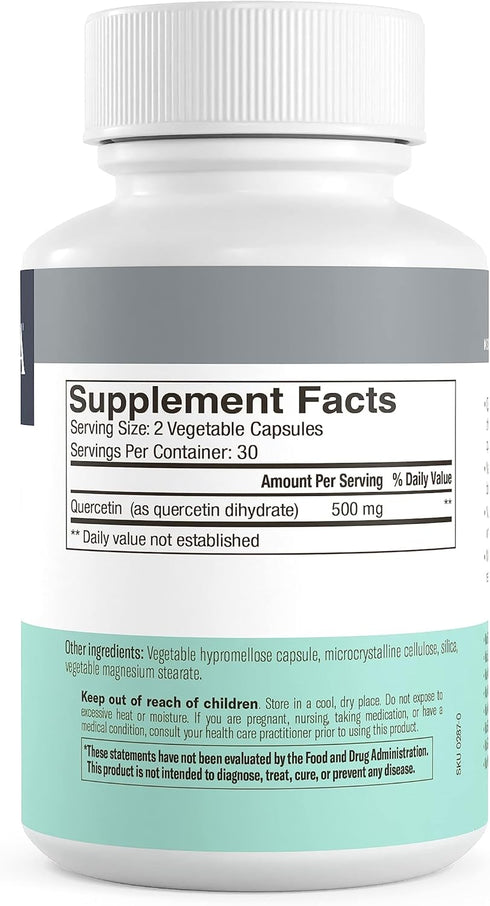 FREEDA Quercetin 500mg - Pure Quercetin Supplement for Immune & Histamine Support - Vegan Bioflavonoid Vitamin - Quercetin Flavonoid Supplements &...