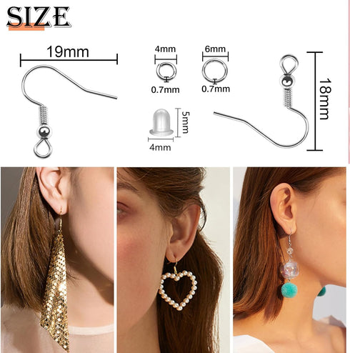 TOAOB 150pcs 5 Colors Earring Hooks Kit Hypoallergenic Ear Wires and 1000pcs Jump Rings 200pcs Earring Backs for Earrings Making Jewelry Making Fi...