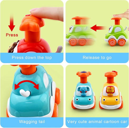 Baby Toy Cars for 1 +Year Old Boy - Toddler Toys Age 2 3 4 Year Old Boy Gifts, Animal Cartoon Press and Go Cars for Toddlers 2-4 Birthday Toys...