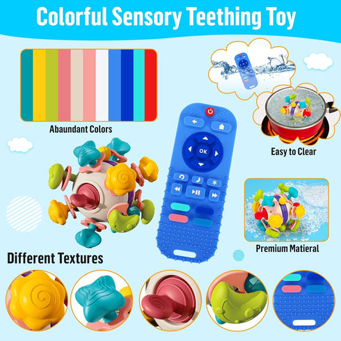 2PCS Teething Toy for Babies 0-6-12 Month Infant Teether Relief Toy for Baby 3-6-12-18 Month Montessori Development TV Remotes Sensory Toy for New...