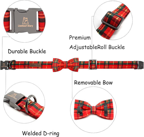 Lionheart glory Christmas Dog Bow Collar Plaid Bow Dog Collar Girl or Boy Dog Bow Tie Collar Pet Gift Adjustable Dog Collar for Small Dog...