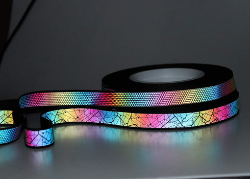 Colorful Rainbow Reflective Webbing Ribbon Fabric Tape Trim Strip for Clothing DIY Crafts Sew On 20mm x 23m...