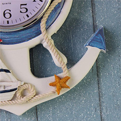 Mediterranean Style Anchor Clock Beach Sea Theme Nautical Wheel Rudder Steering Wheel Decor Wall Hanging Decoration...