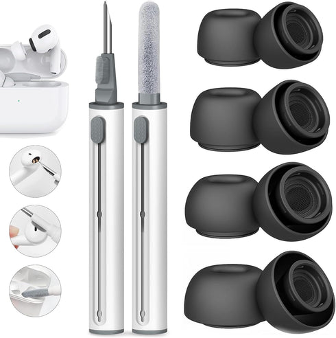 4 Pairs Replacement Ear Tips for AirPods Pro and AirPods Pro 2 with Noise Reduction Hole, Non-Slip Soft Silicone Ear Tips for AirPods Pro, 3 in 1 ...
