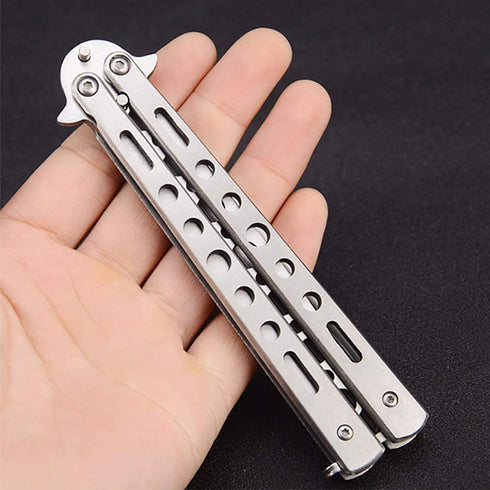 Butterfly knife, 2 Pack Practice Knives Trainer Martial Arts Practice Swords Steel Metal Folding Training Knife Tool Unsharpened for Men Boys Kids...