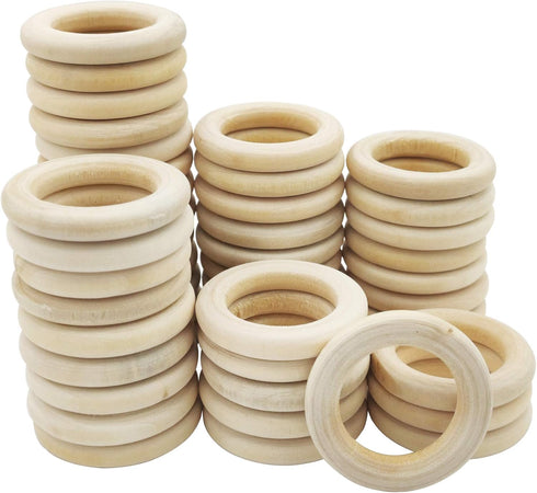 50 Pieces Natural Wooden Rings for DIY Craft Unfinished Handmade Wood Rings Circles Without Paint for Wood Ring Pendant Connectors Jewelry Making ...