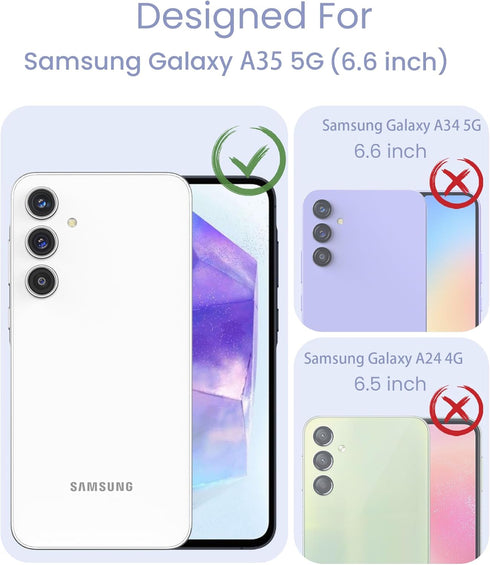 for Samsung Galaxy A35 5G Case+Tempered Glass Screen Protector,Military Grade Protective Slim Soft TPU & Hard PC,Girls Women Crystal Clear Flower ...