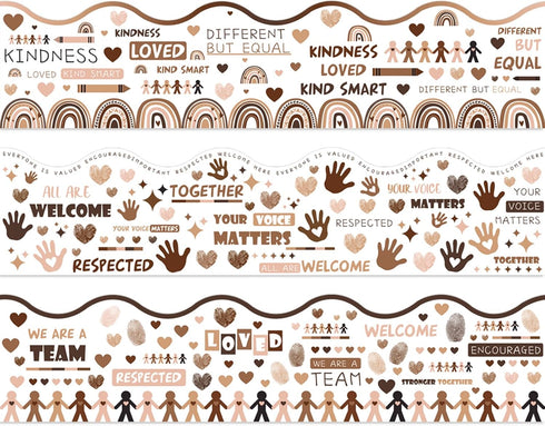 72Pcs Diversity Bulletin Board Borders Equality Growth Mindset Self-Adhesive Border Trims Scalloped Educational Border Sticker Decals for School C...