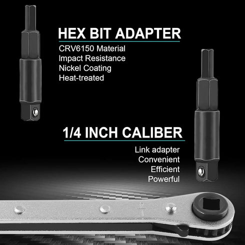 HVAC Service Wrench with Hexagon Bit Adapter Tool Kit for Air Conditioner Refrigeration Equipment Repair 3/16” 3/8” 5/16” 1/4” Reversible Ratchet ...