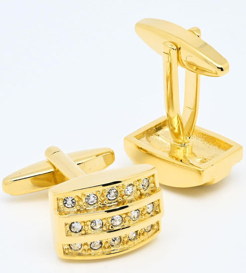 Golden Rectangle Cufflinks for Men Lady with Crystals In Gift Case Novelty Gemstone Men's Cufflinks Jewelry Set for Wedding Party Anniversary Busi...