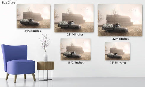 KVTM Barn & Truck Wall Art, 12x18 inches, Farmhouse Canvas Print, Modern Country Painting for Bedroom...