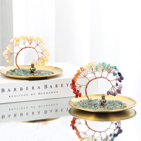 7 Chakra Crystal Tree - Buddha Statue Money for Wealth and Luck Yoga Meditation Home Decor Shelf Accents, Living Room Bedroom Office Decoration, B...
