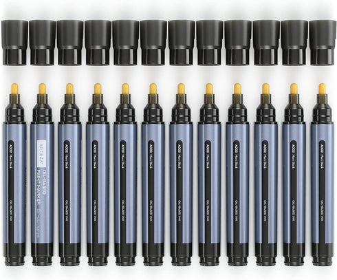 ARTEZA Oil Based Paint Markers, 12-Pack, Black, 2.5 mm Permanent Pens, Waterproof Craft and Art Supplies for Stone, Wood, Glass, Metal, Canvas, Pa...