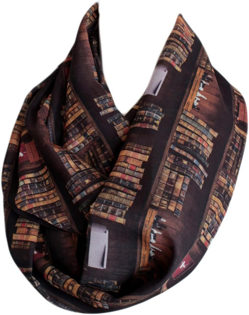 Etwoa's Bookshelf Infinity Scarf Circle Scarf Loop Scarf, Brown, Large...