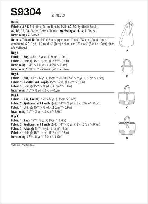 Simplicity Handbag, Hobo, Tote Bag Packet, Code 9304 Sewing Pattern, One Size, White...