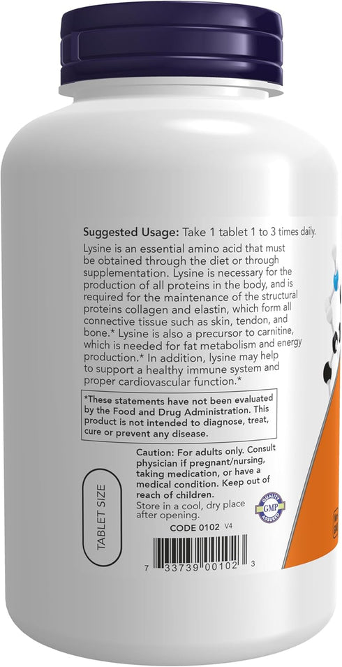 NOW Supplements, L-Lysine (L-Lysine Hydrochloride) 500 mg, Amino Acid, 250 Tablets...