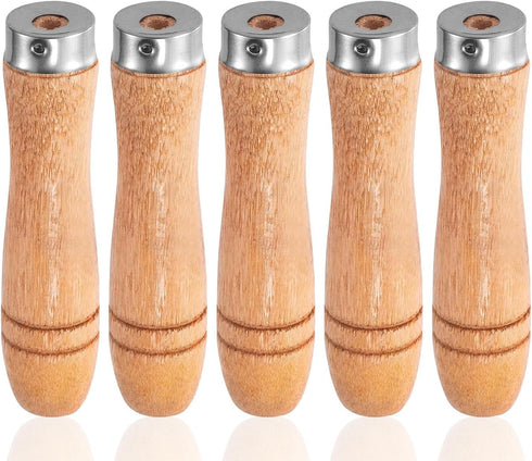 5pcs Wooden File Handle with Strong Metal Collars, Large Wood Handle for 10"-12" File, Screwdriver Hand Drill File Handle Cutting Tool Craft - Ape...