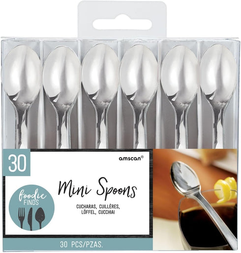 Elegant Silver Mini Spoons - 4" (30-Pack) - Perfect for Desserts & Tasting Parties - Sturdy & Reusable, Stand-Out Tableware Accessory...