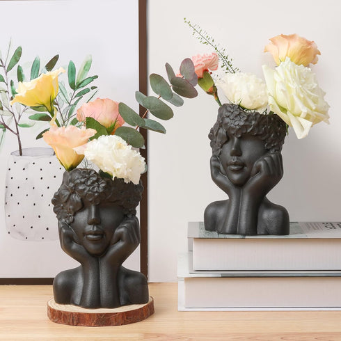 T4U Face Planter Pot, Unique Plant Pots for Indoor Plants, Head Planter, Ceramic Cool Plant Pots, Succulent Pots with Drainage Hole, Cactus Pot, P...