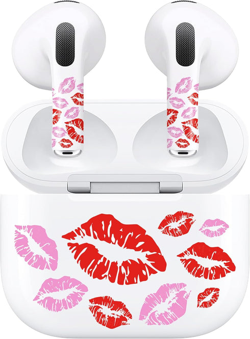 Pink Lips Sticker for AirPods 3, Fashion Decal Skin Accessories for Earpods and Charging Case, Earbuds Case Cover Wrap for Girls and Women Birthda...