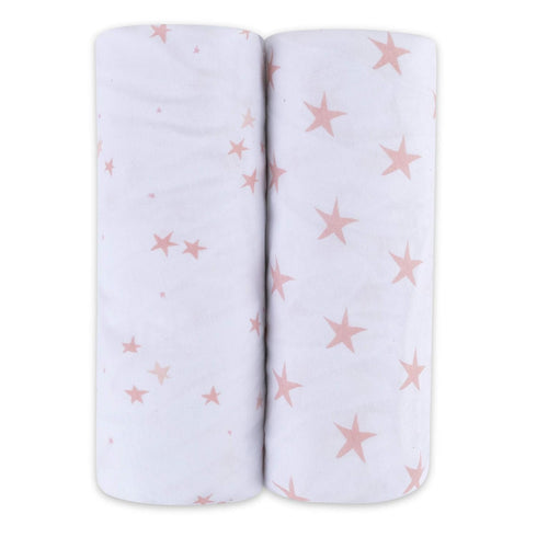 Changing Pad Cover - Cradle Sheet 100% Jersey Cotton 2 Pack for Baby Girl-Dusty Rose and Mauve Pink Stars...