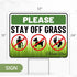 2PC Stay Off Grass Sign with Stake, 17 Inches by 13 Inches - Corrugated Plastic - Keep Off Grass Sign - Dont Walk On Grass Lawn Sign - No Dog Poop...