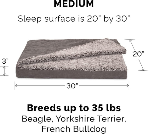 Furhaven Replacement Dog Bed Cover Berber & Suede Blanket Top Mattress, Machine Washable - Gray, Medium...