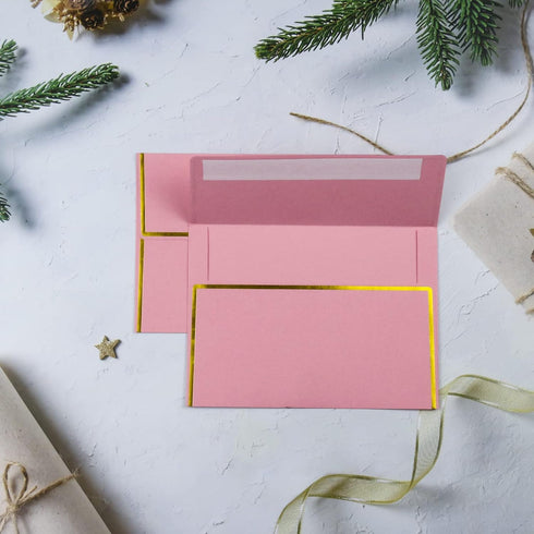 YINUOYOUJIA 46 Packs of 5x7 Envelopes Square Flap with Gold Trim, Pink A7 Luxury Envelopes for Invitation Self Seal, Ideal for RSVP, Cards, Weddin...