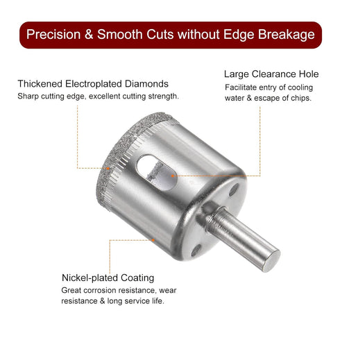 10pcs Diamond Drill Bit Set 1/4" - 1-1/4" (6mm-32mm) Hollow Drill Bits Hole Saw Set for Glass Tile Porcelain Ceramic Marble Bottles Pots Brick...