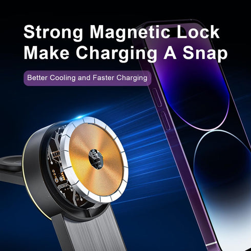 3 in 1 Magnetic Wireless Travel Foldable Charging Station?Mag-Safe Charger Portable Stand, Compatible with 15/14/13/12 Series | Apple Watch | Airp...