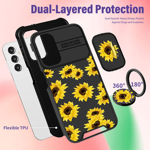(2in1 for Samsung Galaxy A13 5G Case for Women Sunflower Cute Girls Phone Cover Floral Flower Girly Aesthetic Sun Flower Design with Camera Cover ...