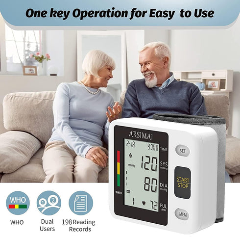 Wrist Accurate Automatic High Blood Pressure Monitors Portable LCD Screen Irregular Heartbeat Monitor with Storage Case and Adjustable Cuff Powere...