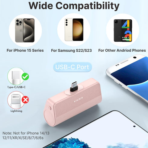 KKD Portable Charger USB C, Mini 5000mAh 15W Fast Charging USB C Power Bank, Battery Pack Phone Charger for iPhone 15/15 Plus/15 Pro/15 Pro Max Sa...