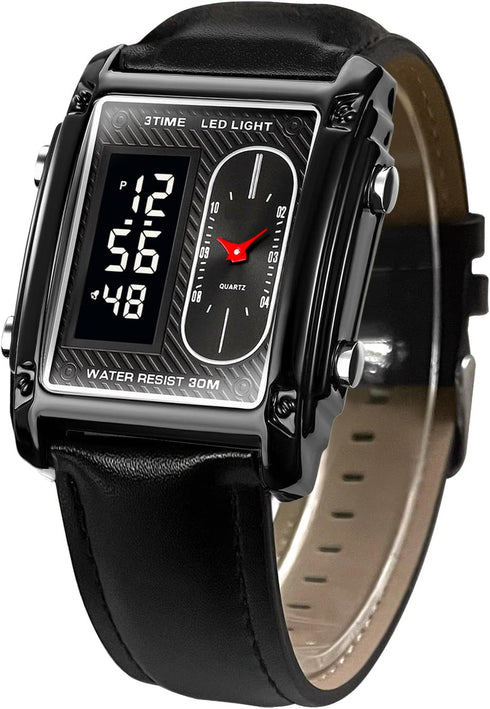 LED Digital Watch Men Analog Quartz Mens Watches Square Cool Creative Dual Time Zone Watch Waterproof Wristwatch for Men...