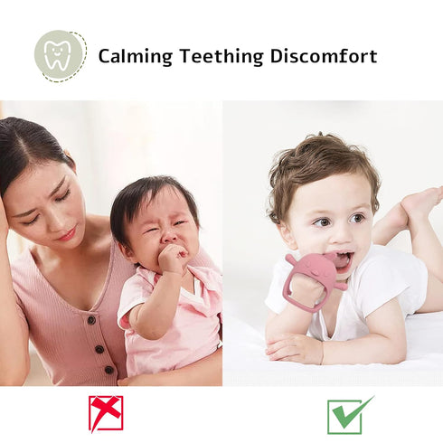 Chick Shape Baby Teething Toys, Never Drop Hand Wrist Teether, Baby Chew Toys for Sucking Needs, Food-Grade Silicone Baby Mitten Teether for Sooth...
