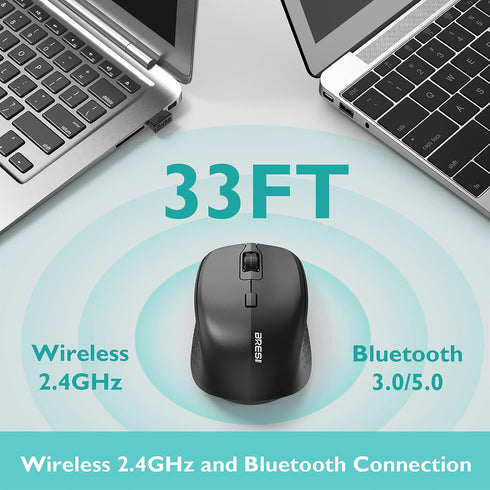 Ergonomic Bluetooth Mouse and Mouse Pad for Laptop, Silent Mouse with 3-Levels DPI, USB Nano Receiver for Android PC Notebook Computer Mac-Black...