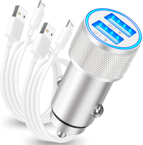 ?MFi Certified?iPhone Fast Car Charger, BARMASO 4.8A Car Power Adapter Dual USB Car Charger Fast Charging Cigarette Lighter with 2Pack Lightning C...